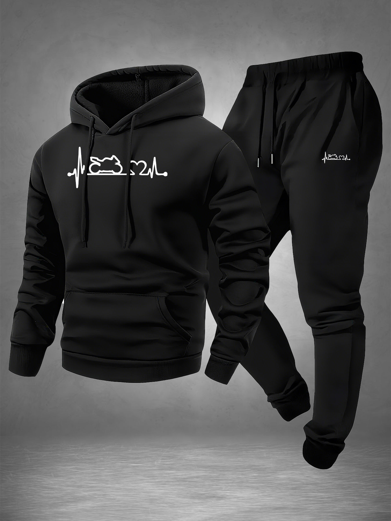 Winter Cloth - Men 2‑Piece Motorcycle Heartbeat Line Print