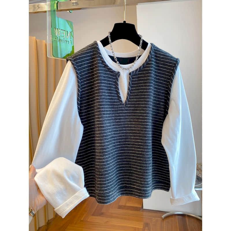Winter Clothing Aesthetic - T-shirts for Women Loose False Two-piece