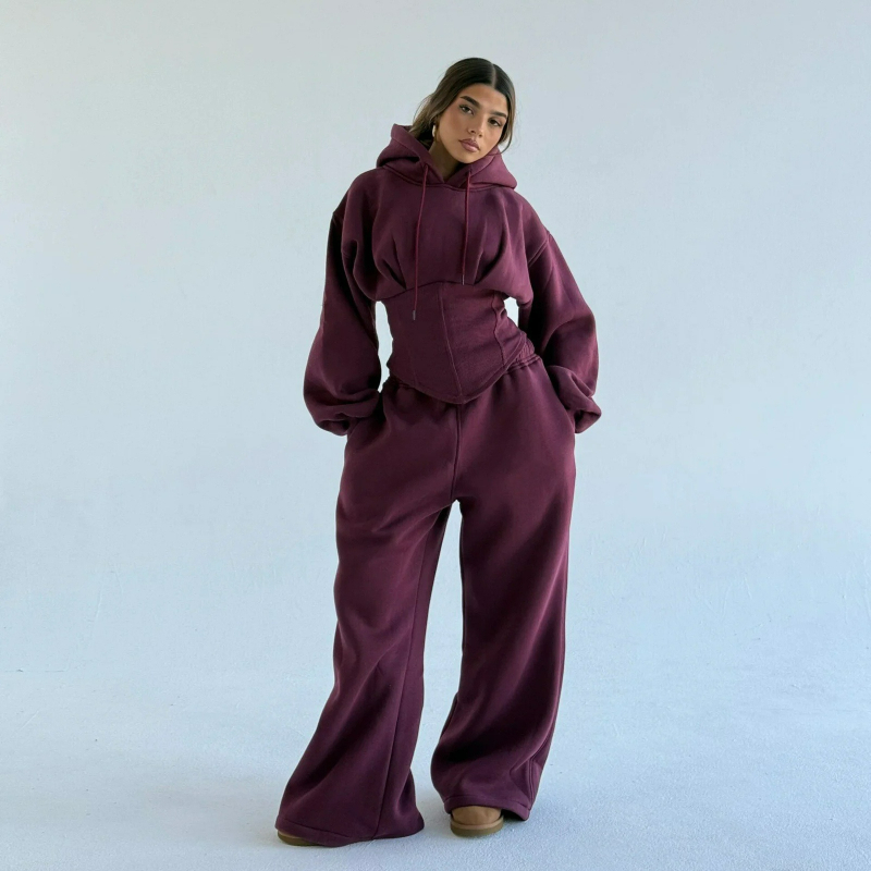 Winter Clothing Trends 2026 - Slimming Waist Drawstring Hooded Top Wide-leg
