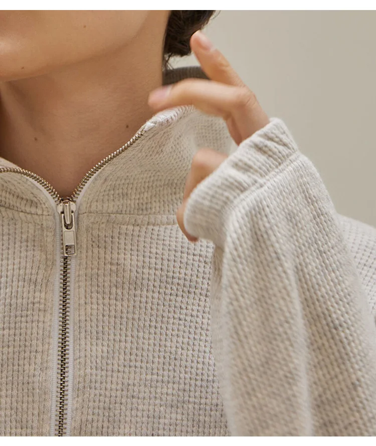 Cotton Waffle Zip Up Hoodies K - đánh giá và giá Winter Clothing Aesthetic