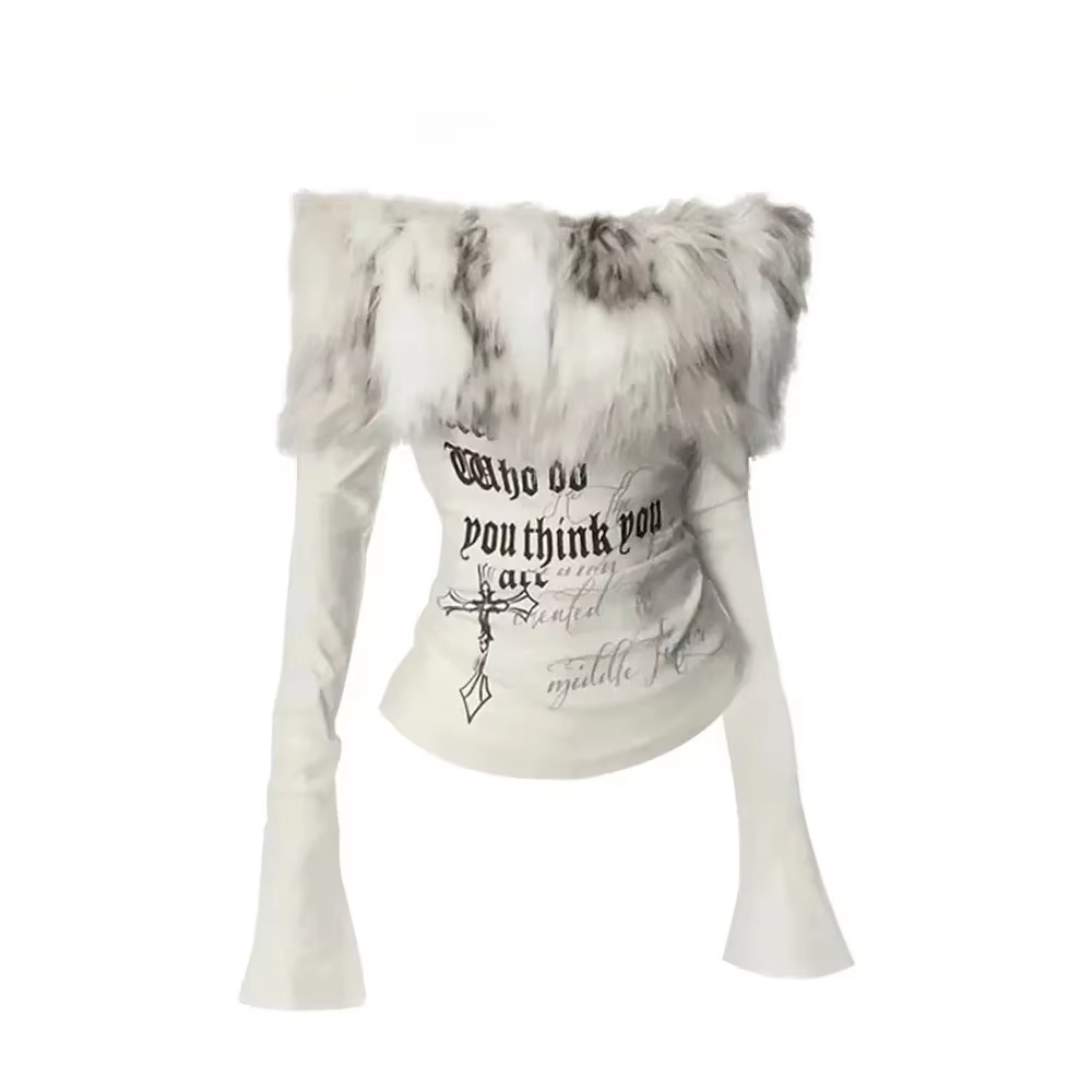 Vintage Y2k Fur Collar T Shirt - đánh giá và giá Winter Clothing Aesthetic