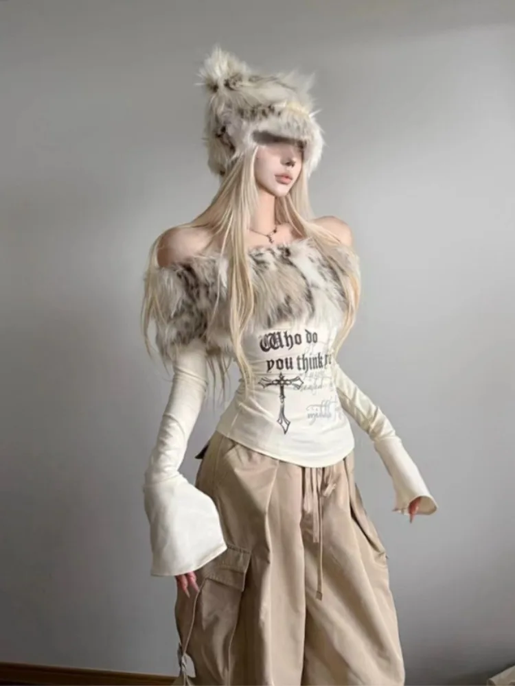 Vintage Y2k Fur Collar T Shirt - đánh giá và giá Winter Clothing Aesthetic